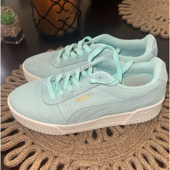 Puma Carina Sneaker Aqua/Mint Green Snake Print Women's Size 10 - Picture 5 of 11